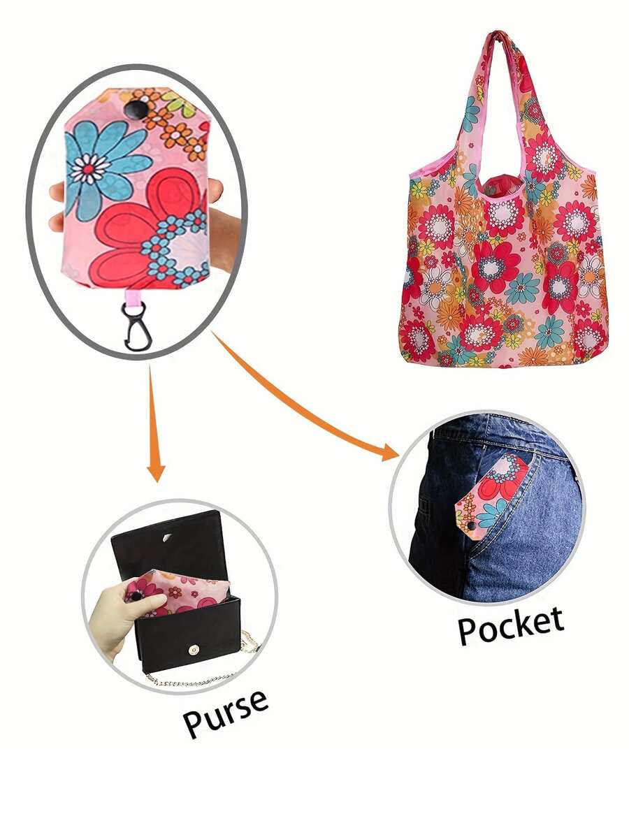 Fashionable Foldable Shopping Bag With Floral Print Tote Bag,Shoulder Bag,Handbag Funny,Cute,Preppy,Funky Big Bag,Bucket Bag Women,Ladies,Lover-Travel,Prom,Travel Holiday Essentials,Large Beach,Summer