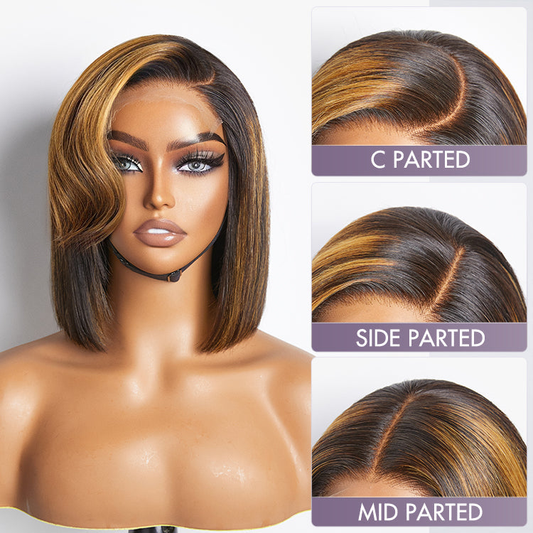 Mix Ombre Highlights Glueless 5x5 Closure HD Lace Bob Wig | Large & Small Cap Size