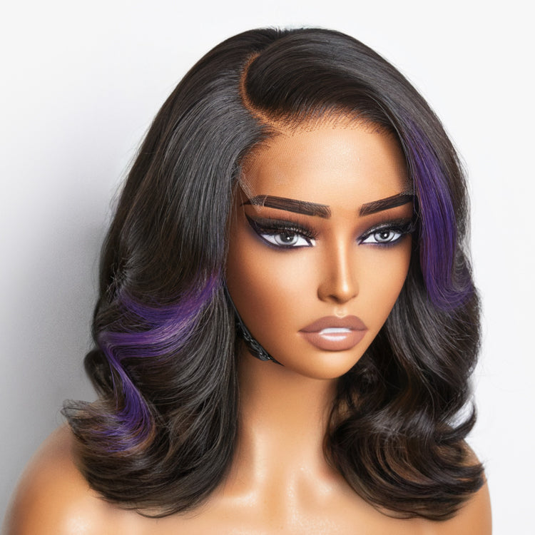 Purple Highlights Loose Wave Glueless 5x5 Closure HD Lace Wig | Large & Small Cap Size