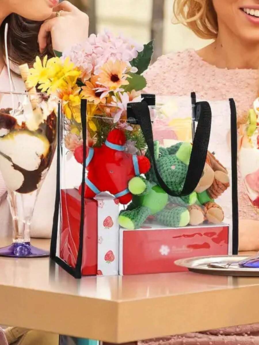 1pc Transparent PVC Tote Bag, Makeup Shopping Bag, Jelly Bag, Gift Bag, Transparent Shoulder Handbag, Party Bag, Wedding Birthday Party Gift Bag, Craft Tote Bag, Party Gifts, Birthday Decor, Party Gif