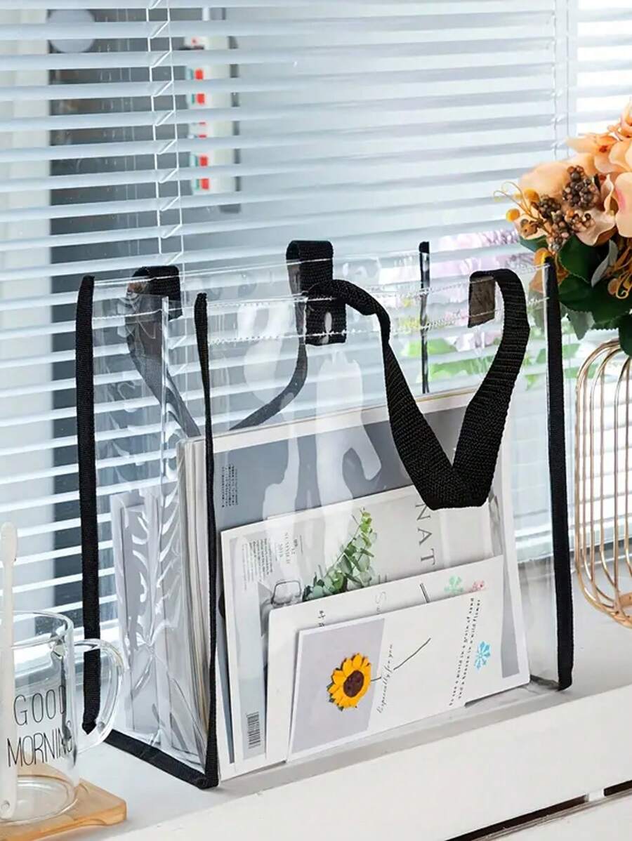 1pc Large Transparent PVC Tote Bag, Makeup Shopping Bag, Jelly Bag, Gift Bag, Clear Shoulder Handbag, Party Bag, Wedding Birthday Party Gift Bag, Craft Tote Bag, Party Favor, Birthday Decor, Party Fav