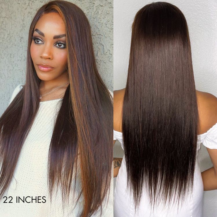 Honey Blonde Highlight Silky Straight Glueless 5x5 Closure Lace Wig 100% Human Hair - US Only