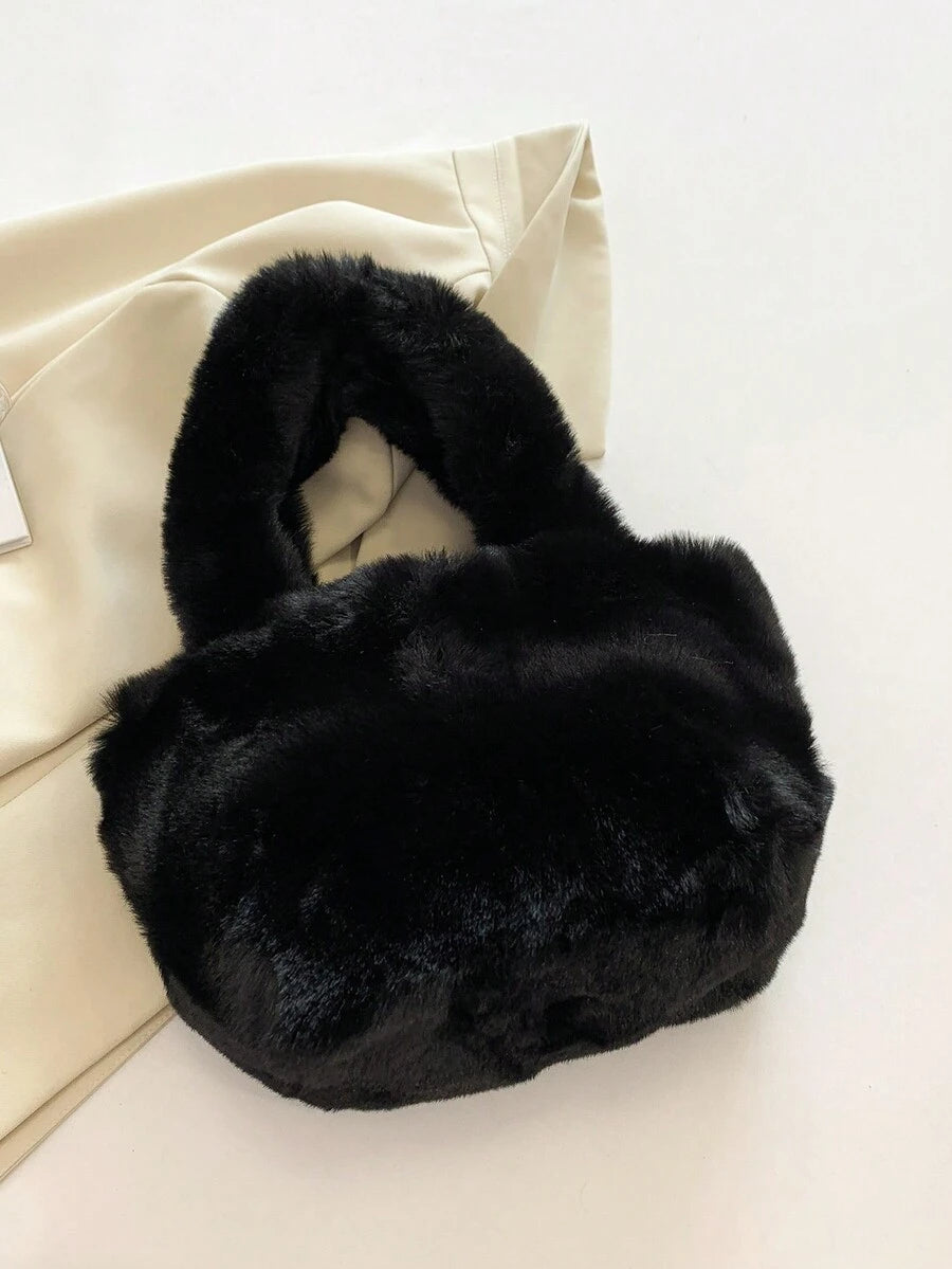 Fluffy Tote Bag Large Capacity Shoulder Bag For Women, Y2K Purses With Top Handle Plush Handbag For Work Travel Daily Commuting, Furry Design Large Cute Plush Shopping Bags, Simple Satchel Bags For Au