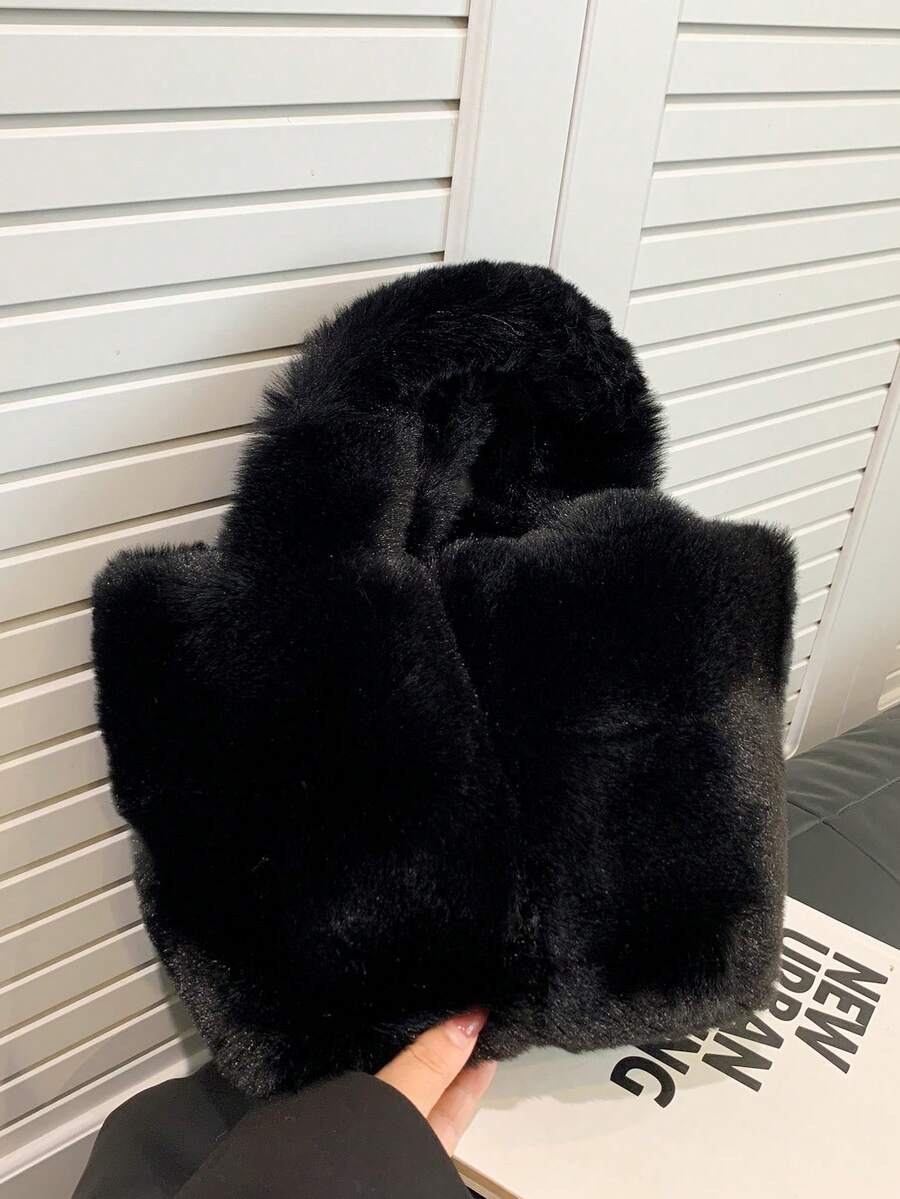 Fluffy Tote Bag Large Capacity Shoulder Bag For Women, Y2K Purses With Top Handle Plush Handbag For Work Travel Daily Commuting, Furry Design Large Cute Plush Shopping Bags, Simple Satchel Bags For Au