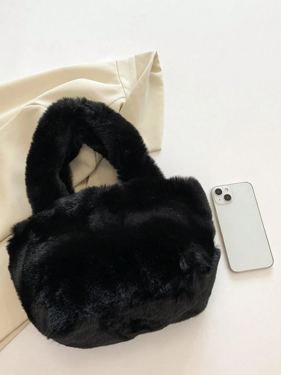 Fluffy Tote Bag Large Capacity Shoulder Bag For Women, Y2K Purses With Top Handle Plush Handbag For Work Travel Daily Commuting, Furry Design Large Cute Plush Shopping Bags, Simple Satchel Bags For Au