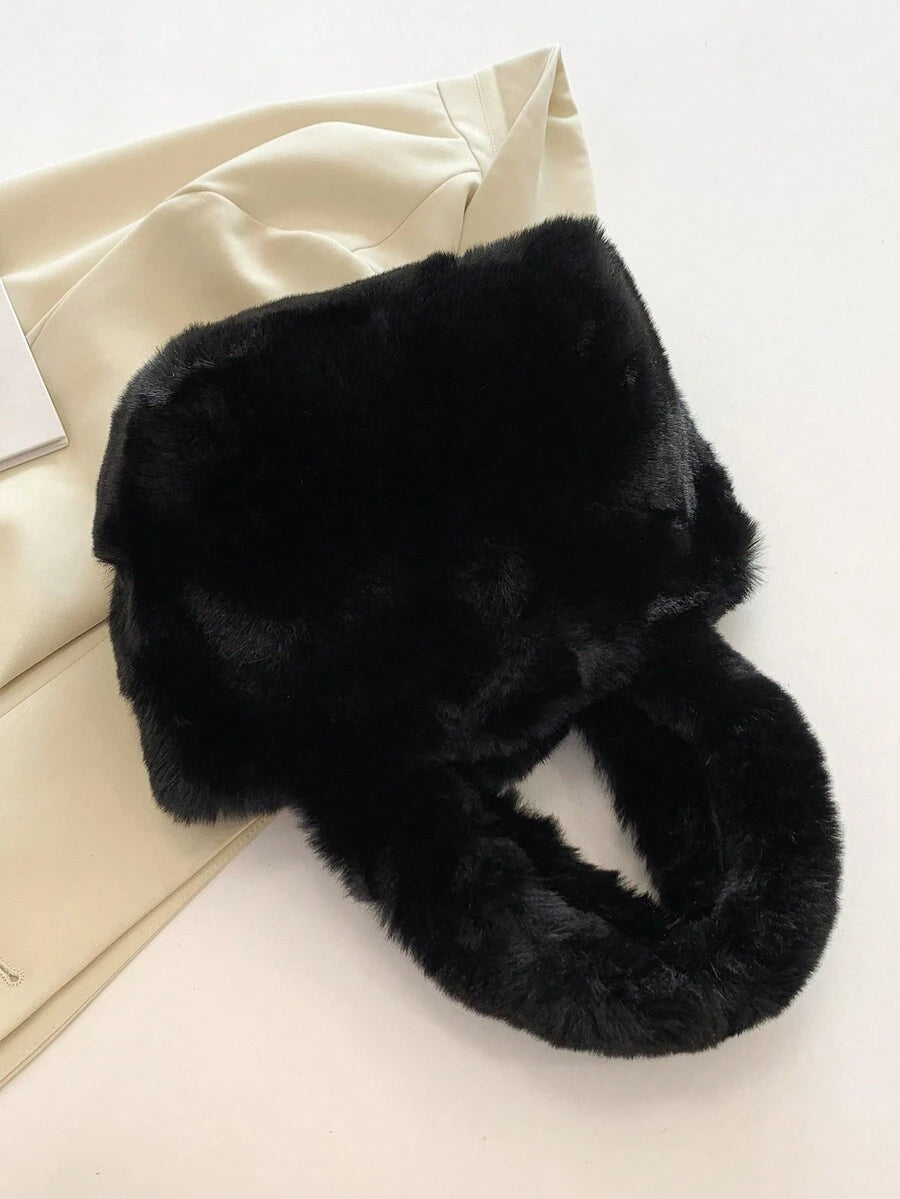 Fluffy Tote Bag Large Capacity Shoulder Bag For Women, Y2K Purses With Top Handle Plush Handbag For Work Travel Daily Commuting, Furry Design Large Cute Plush Shopping Bags, Simple Satchel Bags For Au