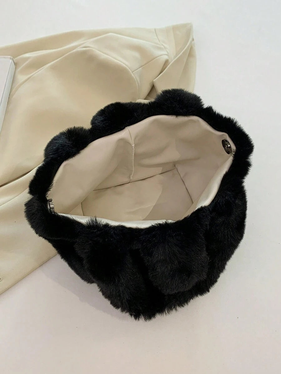 Fluffy Tote Bag Large Capacity Shoulder Bag For Women, Y2K Purses With Top Handle Plush Handbag For Work Travel Daily Commuting, Furry Design Large Cute Plush Shopping Bags, Simple Satchel Bags For Au