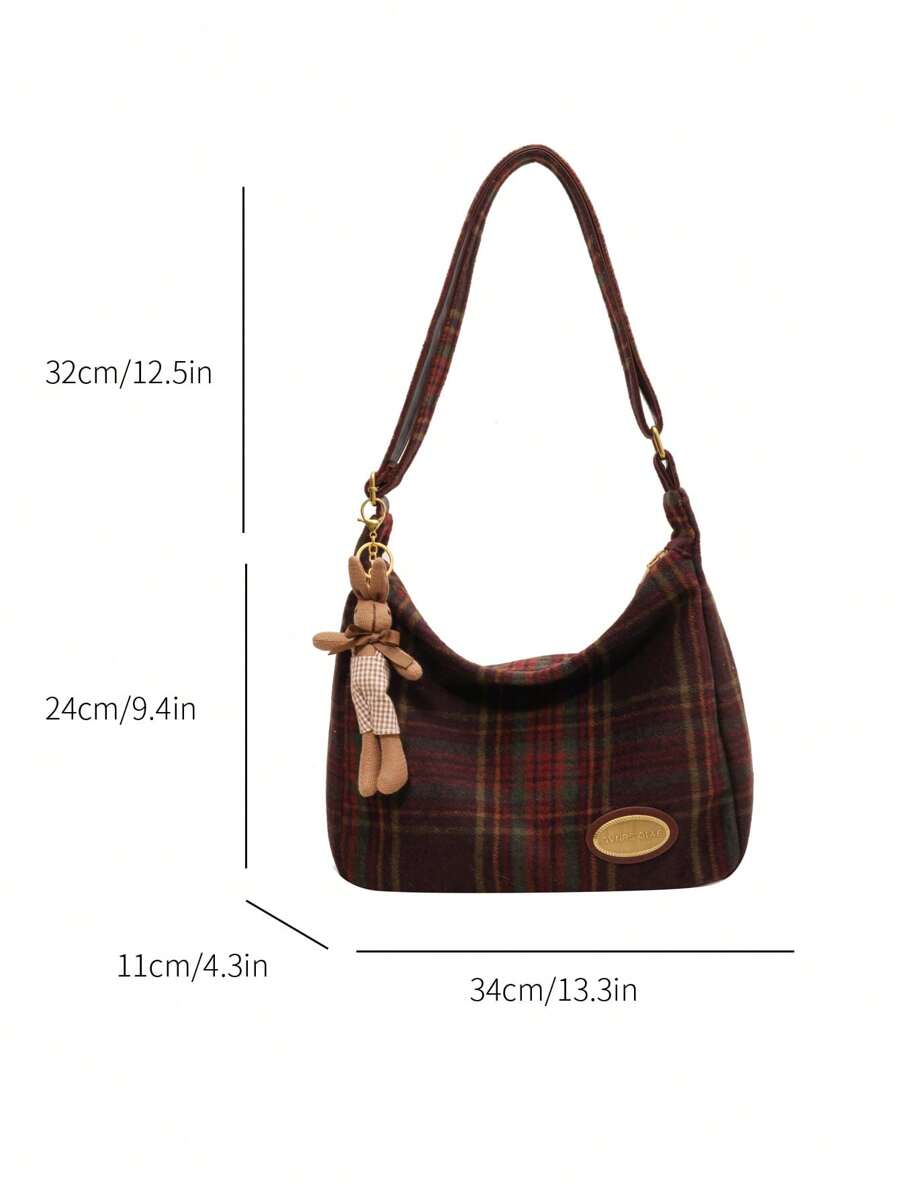 Plaid Block Large Capacity Women's Shoulder Bag Crossbody Bag Tote Bag, Office Bag