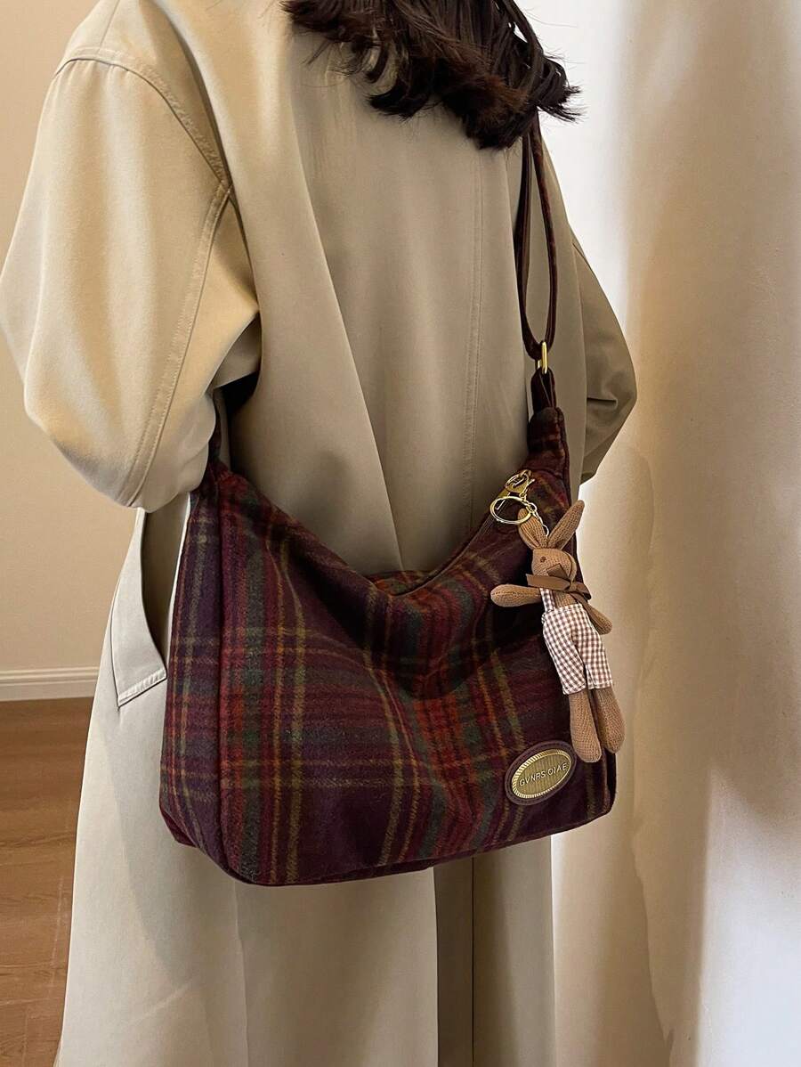 Plaid Block Large Capacity Women's Shoulder Bag Crossbody Bag Tote Bag, Office Bag