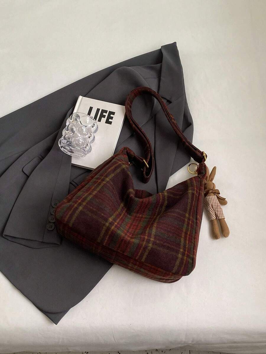 Plaid Block Large Capacity Women's Shoulder Bag Crossbody Bag Tote Bag, Office Bag