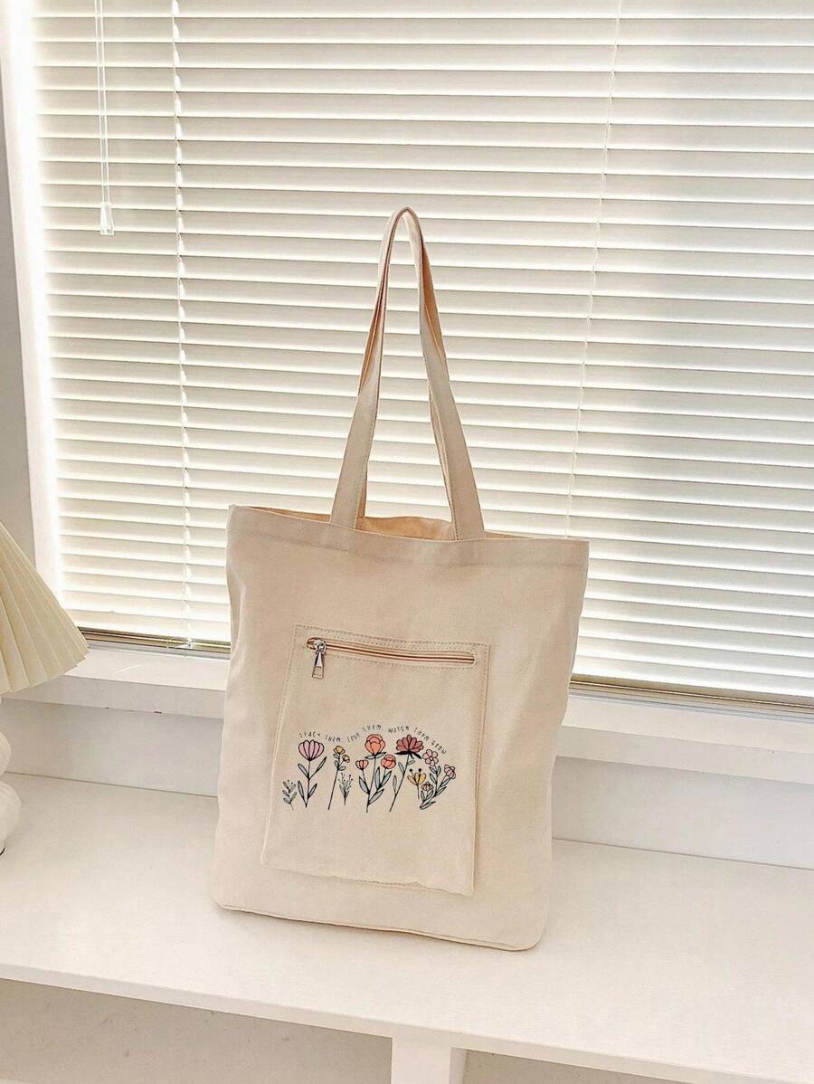 Letter Print Large Capacity Summer Shopping Bag, Printed Casual Tote Bag, Reusable Fashion Backpack, Multi-Functional Handbag, Canvas Shopping Bag, Women's Letter Print Tote Bag, Canvas Shoulder Bag