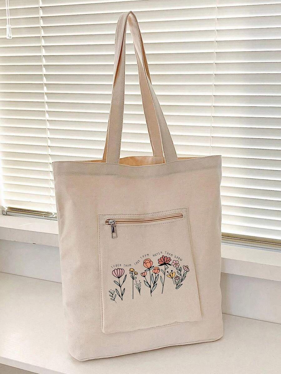 Letter Print Large Capacity Summer Shopping Bag, Printed Casual Tote Bag, Reusable Fashion Backpack, Multi-Functional Handbag, Canvas Shopping Bag, Women's Letter Print Tote Bag, Canvas Shoulder Bag
