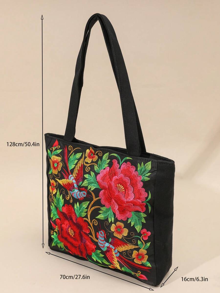 Embroidered Tote Bag For Shopping, Travel, Storage And Shoulder Carry