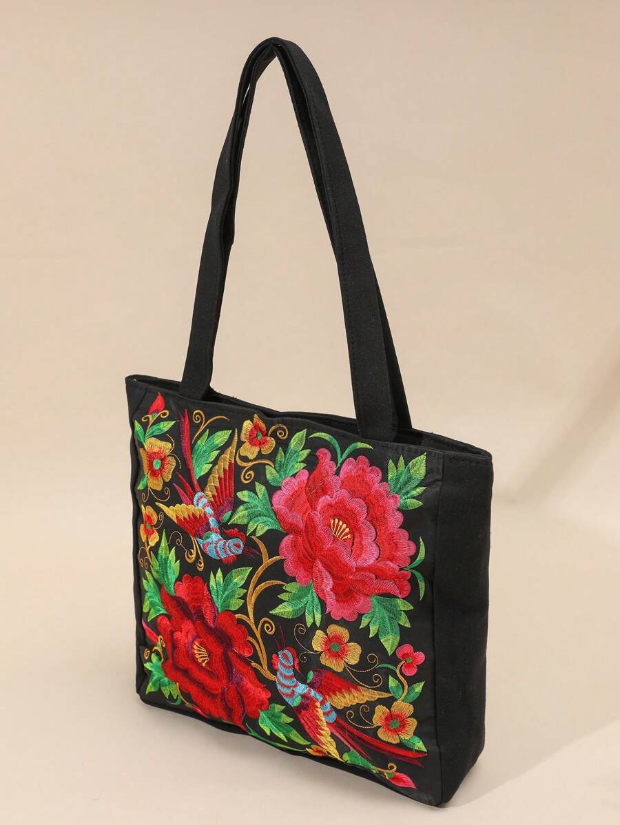 Embroidered Tote Bag For Shopping, Travel, Storage And Shoulder Carry