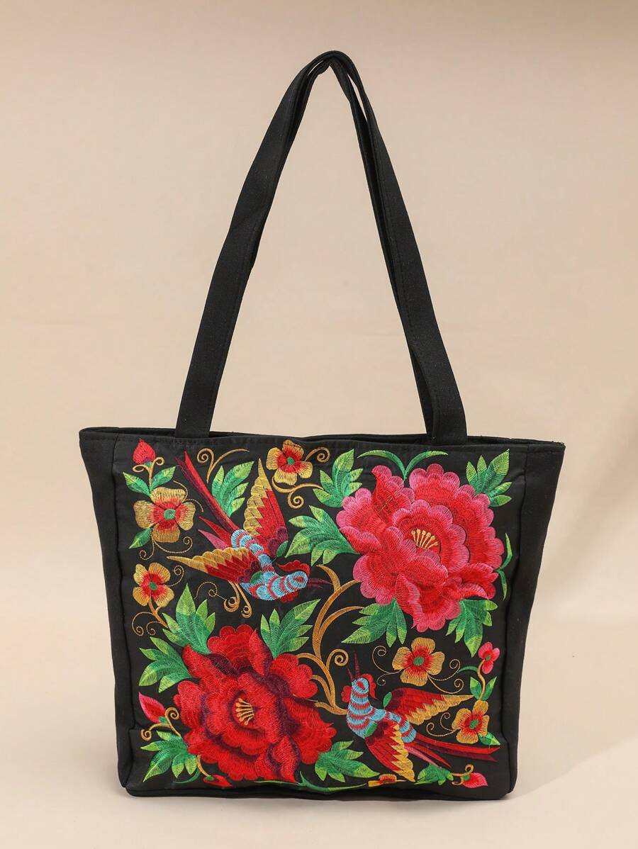 Embroidered Tote Bag For Shopping, Travel, Storage And Shoulder Carry