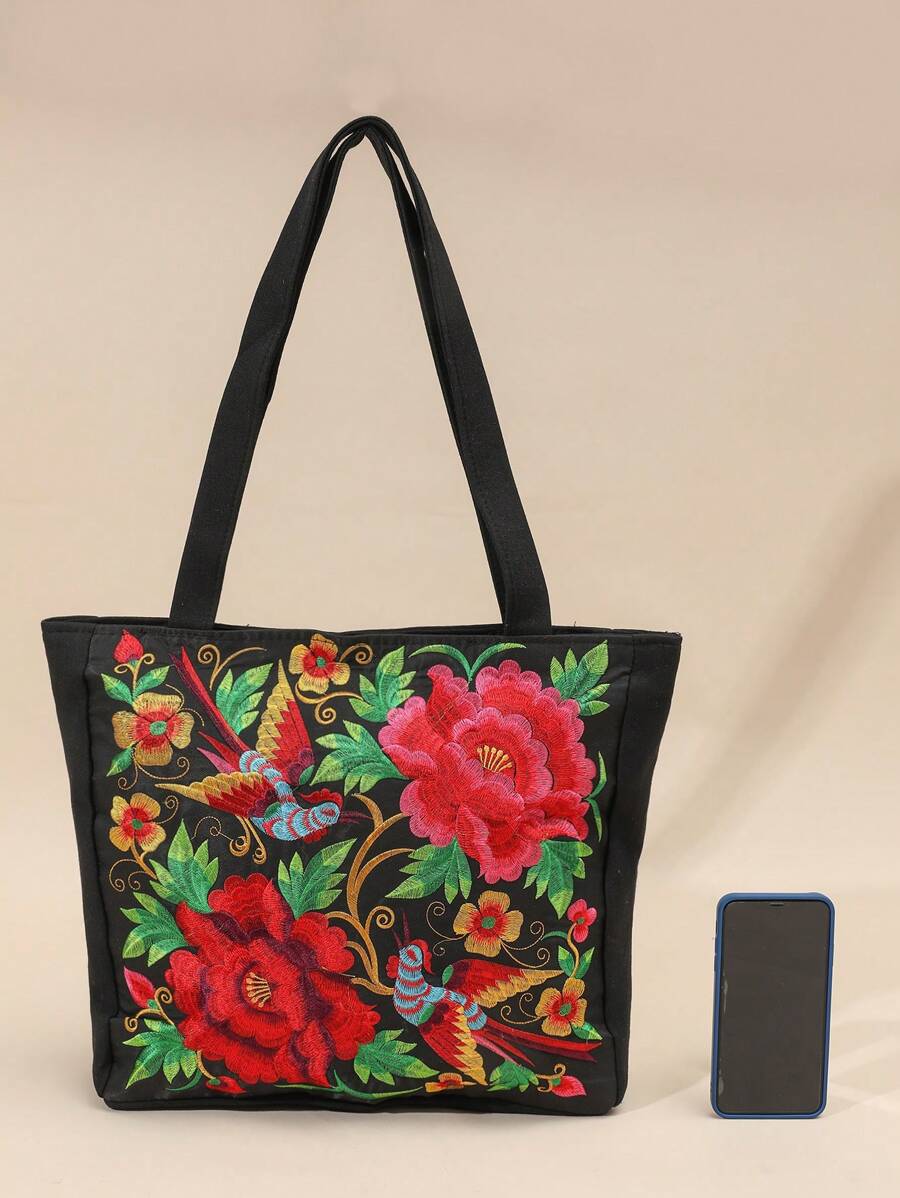 Embroidered Tote Bag For Shopping, Travel, Storage And Shoulder Carry
