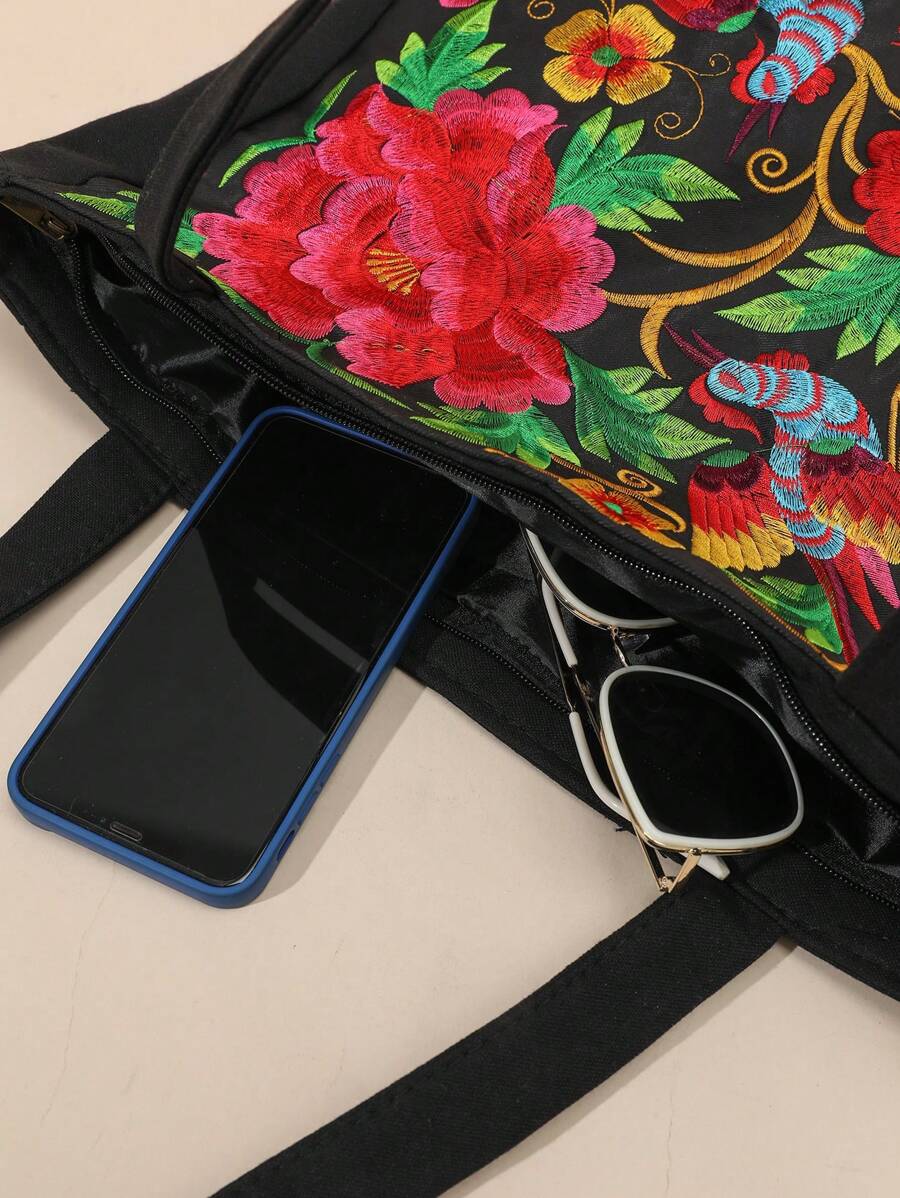 Embroidered Tote Bag For Shopping, Travel, Storage And Shoulder Carry