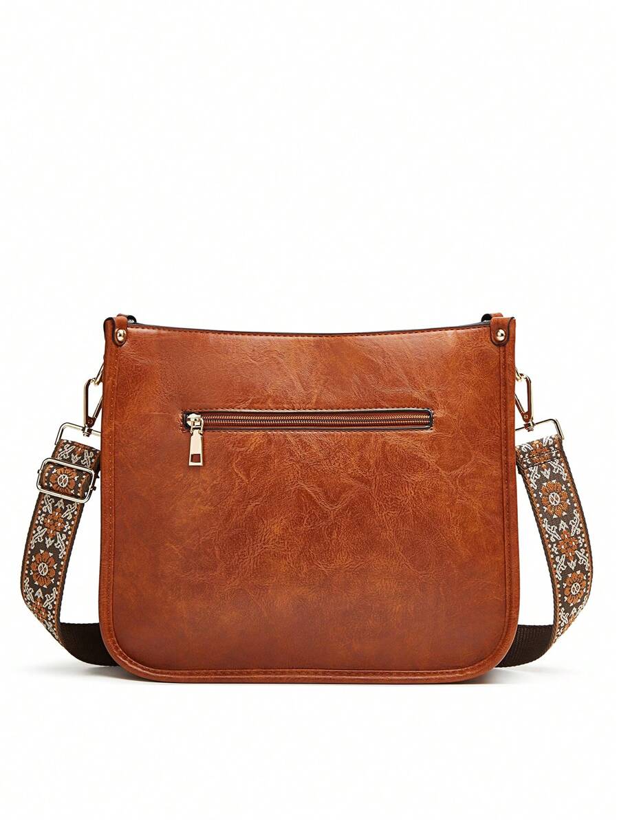 PU Leathe Crossbody Bag, Vintage Shoulder Tote Bags, Large Capacity Purse For WomenSolid Color Saddle Bag