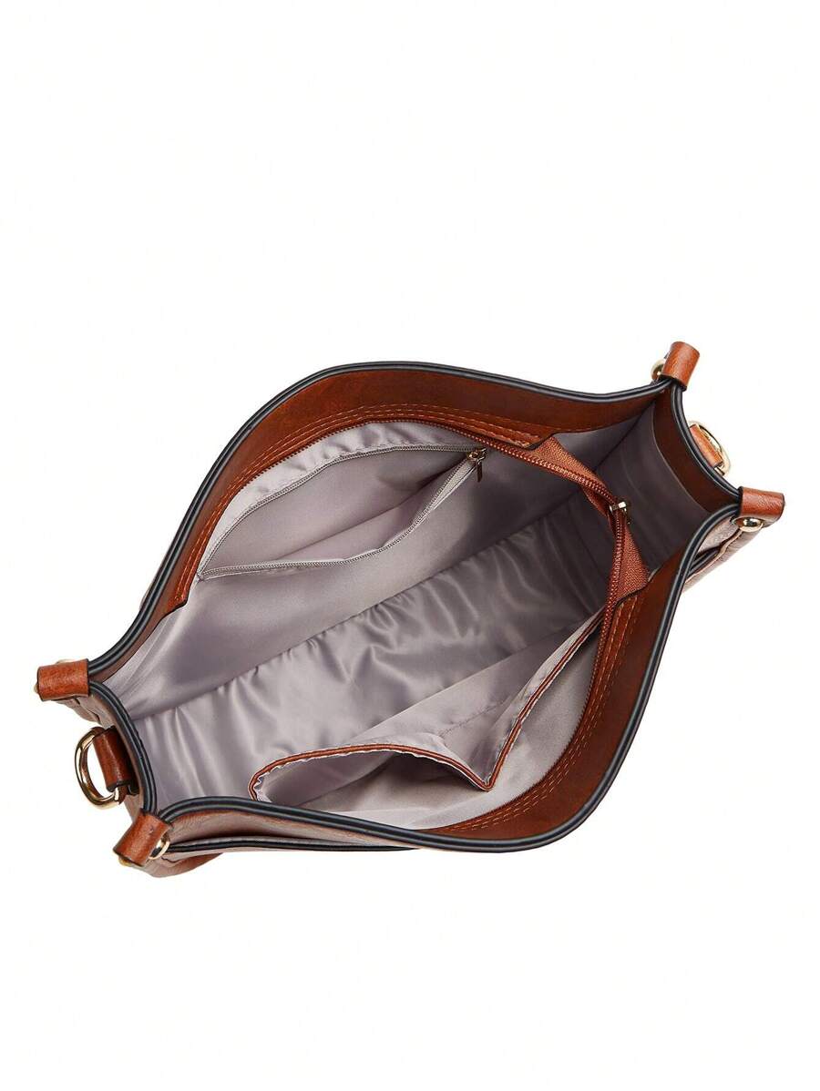 PU Leathe Crossbody Bag, Vintage Shoulder Tote Bags, Large Capacity Purse For WomenSolid Color Saddle Bag