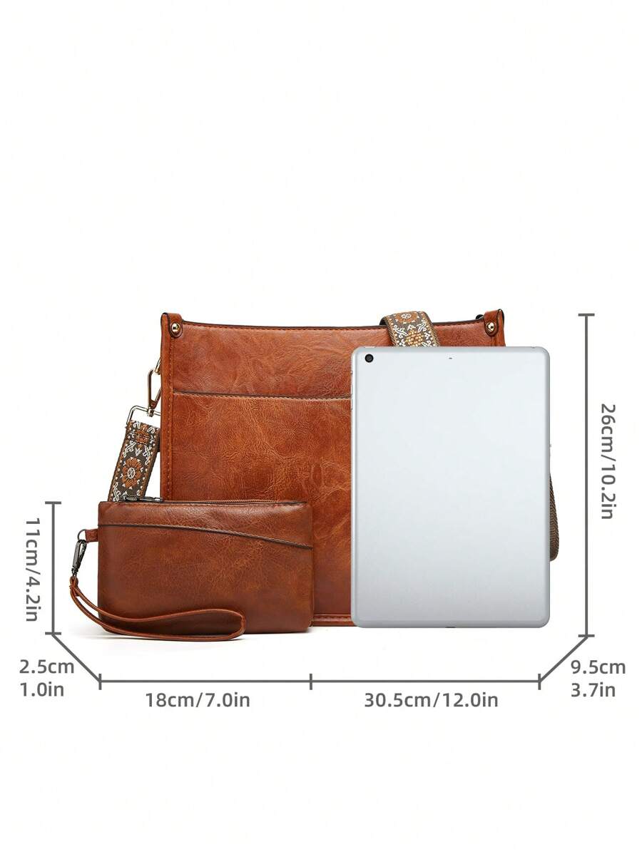 PU Leathe Crossbody Bag, Vintage Shoulder Tote Bags, Large Capacity Purse For WomenSolid Color Saddle Bag