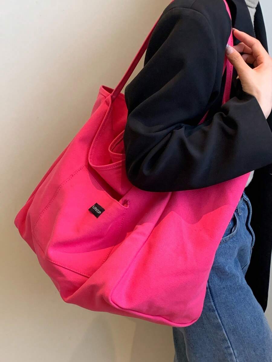 Women's Solid Color Fashion Canvas Tote Bag, Shoulder Handbag, Student Bookbag, Large Capacity, Essential For Christmas, New Product, Valentine's Day Special Offer