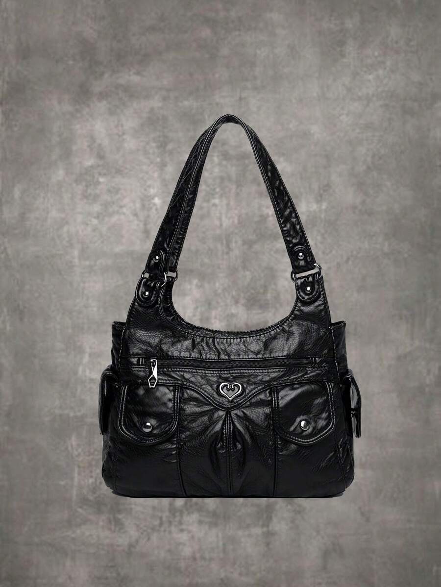 ROMWE Grunge Punk Casual Lady Commuter Shoulder Tote Bag, Large Capacity, New Arrival Tote Bags For Woman