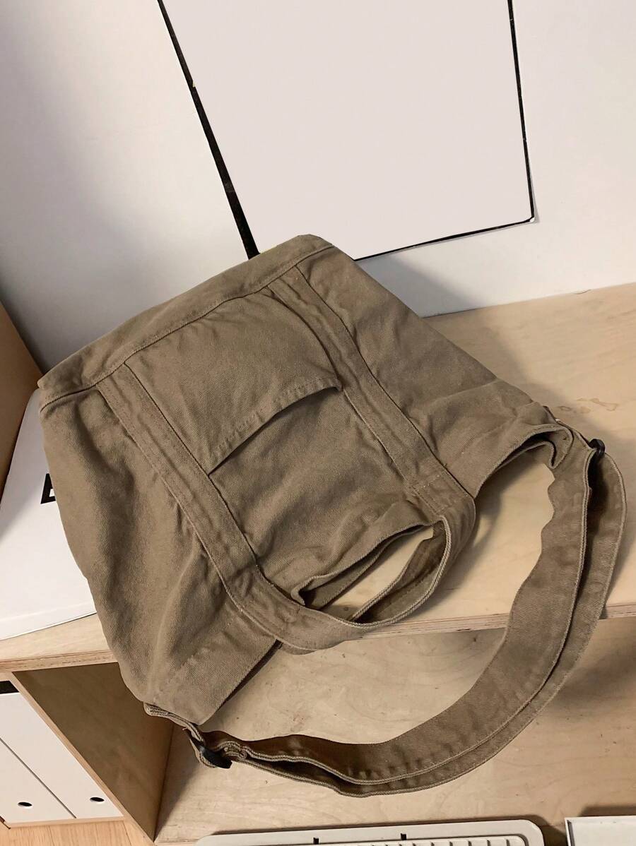 Casual Retro Thick Washed Canvas Tote Bag, Large Capacity Foldable Handbag, Shoulder Bag Suitable For Daily Use, College/University Student