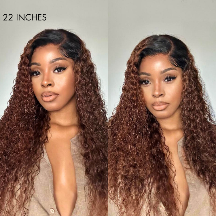 Reddish Brown Ombre Water Wave Glueless 5×5 Closure Lace Wig Pre-bleached - US Only