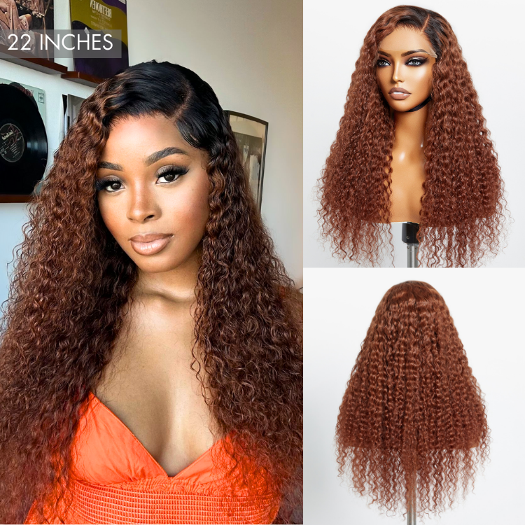Reddish Brown Ombre Water Wave Glueless 5×5 Closure Lace Wig Pre-bleached - US Only