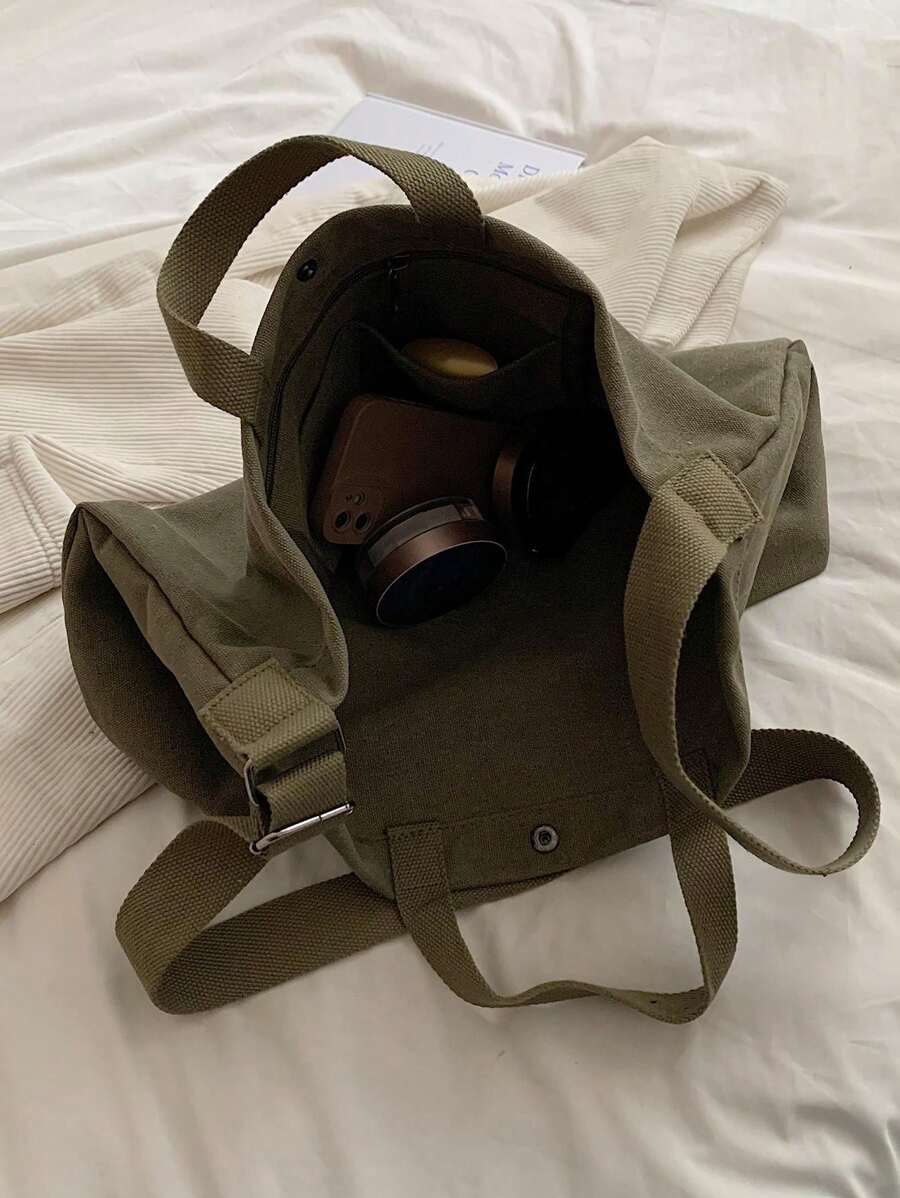 Vintage Canvas Tote Bag With Letter Print, Handbag, Shoulder Bag, Crossbody Bag, Casual Versatile Tote Bag For Men And Women, Commuting, Work, School, Travel, All-Match Canvas Bag