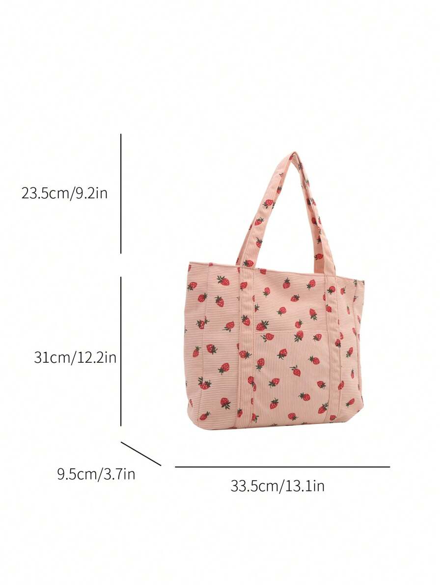 1pc Minimalist Fashion Printed Fabric Tote Bag, Zipper Closure, Shoulder Bag, Suitable For Work, Back To School, Middle School, High School, College, Holidays, Valentine's Day, Etc., Literary Bookbag