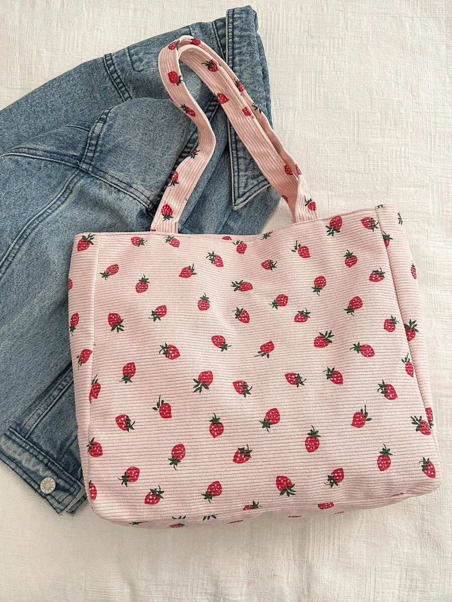 1pc Minimalist Fashion Printed Fabric Tote Bag, Zipper Closure, Shoulder Bag, Suitable For Work, Back To School, Middle School, High School, College, Holidays, Valentine's Day, Etc., Literary Bookbag