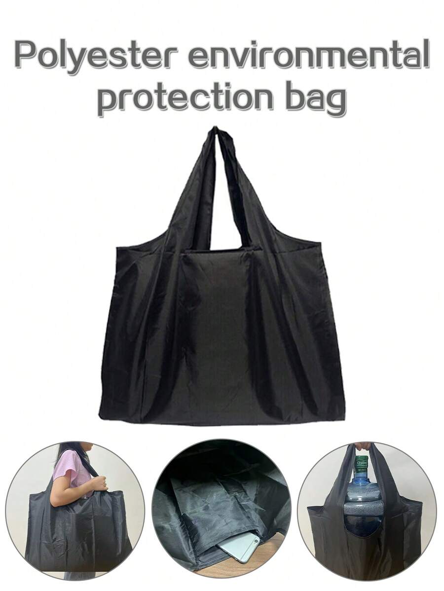 Large Capacity Black Color Foldable Shopping Bag, Portable And Convenient For Supermarkets