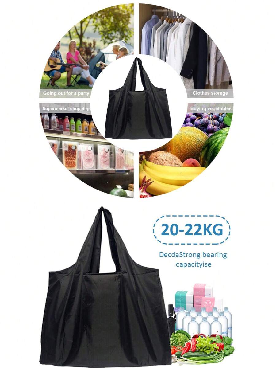 Large Capacity Black Color Foldable Shopping Bag, Portable And Convenient For Supermarkets