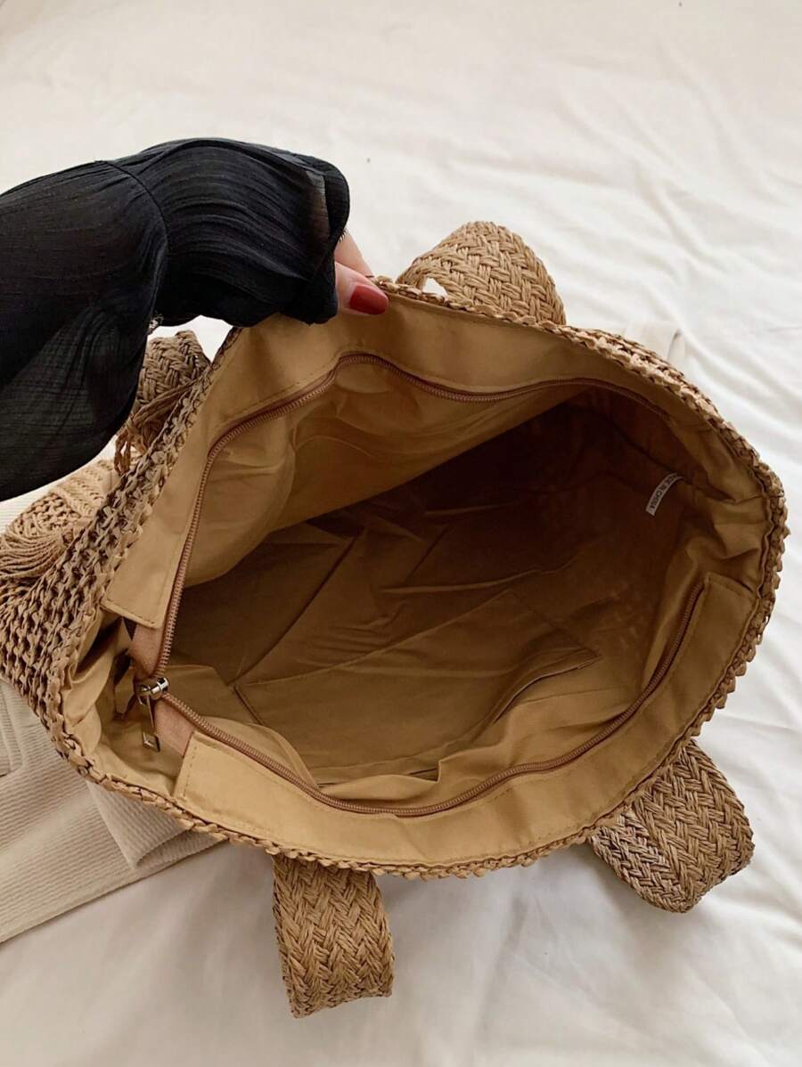 New Arrival Fashionable Woven Beach Tote Bag With Elegant Design For Travel Or Daily Use/Bohemian Style Shoulder/Hand Bag With Tassel Pendant,Large Capacity For Women,Girls,And Teenagers,Summer Essent