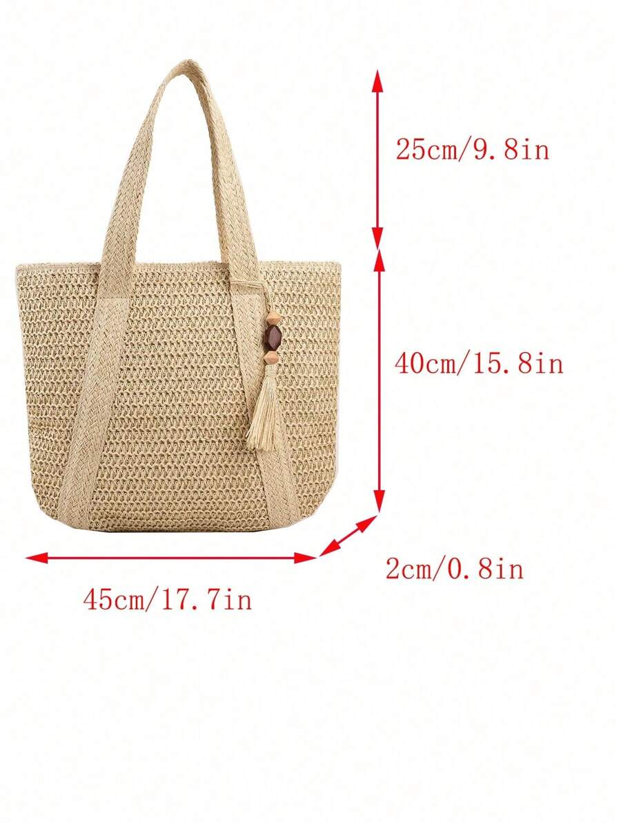 Bag Fashionable Tote Bag Solid Color Fringed Large Capacity Women's Bag,Beach Essentials,Summer Essentials Women Bags For Vacation & Holiday,School Bag,Large Capacity,Portable,Classic Casual,For Teen