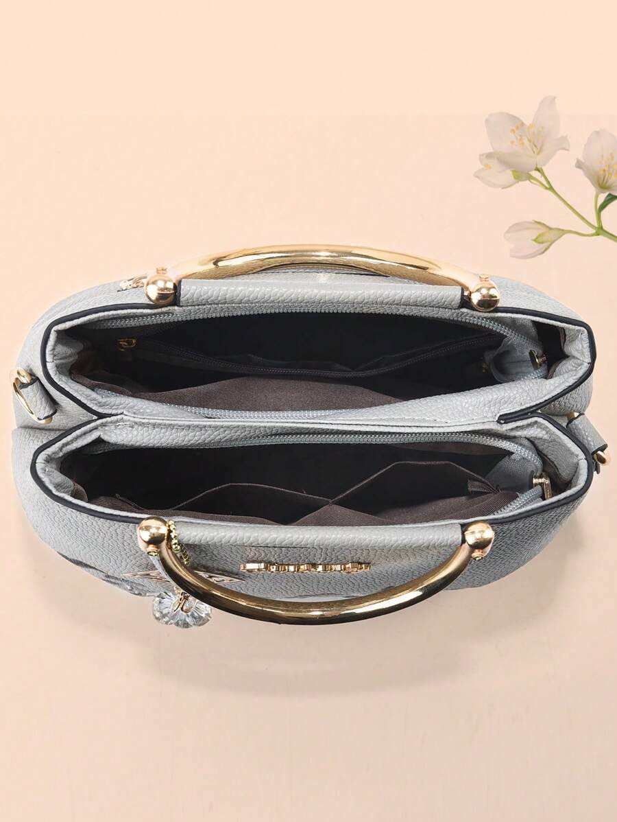Elegant Quilted Detail Handbag, Fashionable Double Handle Work Tote Bag, Women Faux Leather Shoulder Bag, Top Handle Shoulder Crossbody Bag