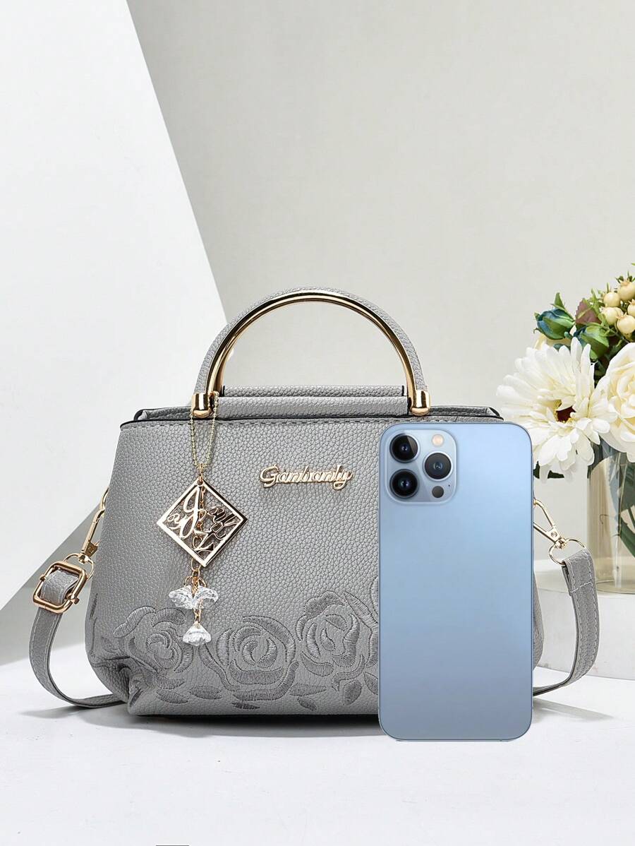 Elegant Quilted Detail Handbag, Fashionable Double Handle Work Tote Bag, Women Faux Leather Shoulder Bag, Top Handle Shoulder Crossbody Bag