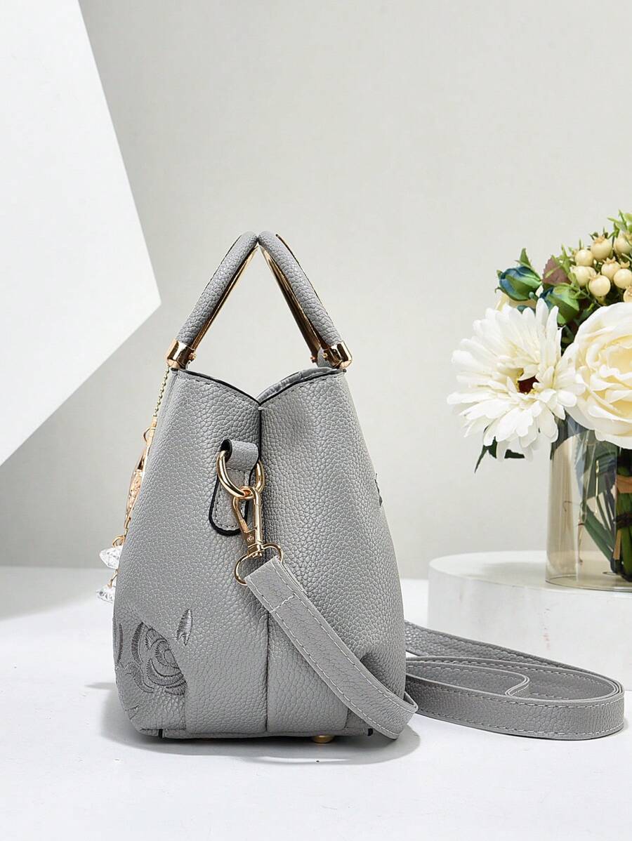 Elegant Quilted Detail Handbag, Fashionable Double Handle Work Tote Bag, Women Faux Leather Shoulder Bag, Top Handle Shoulder Crossbody Bag