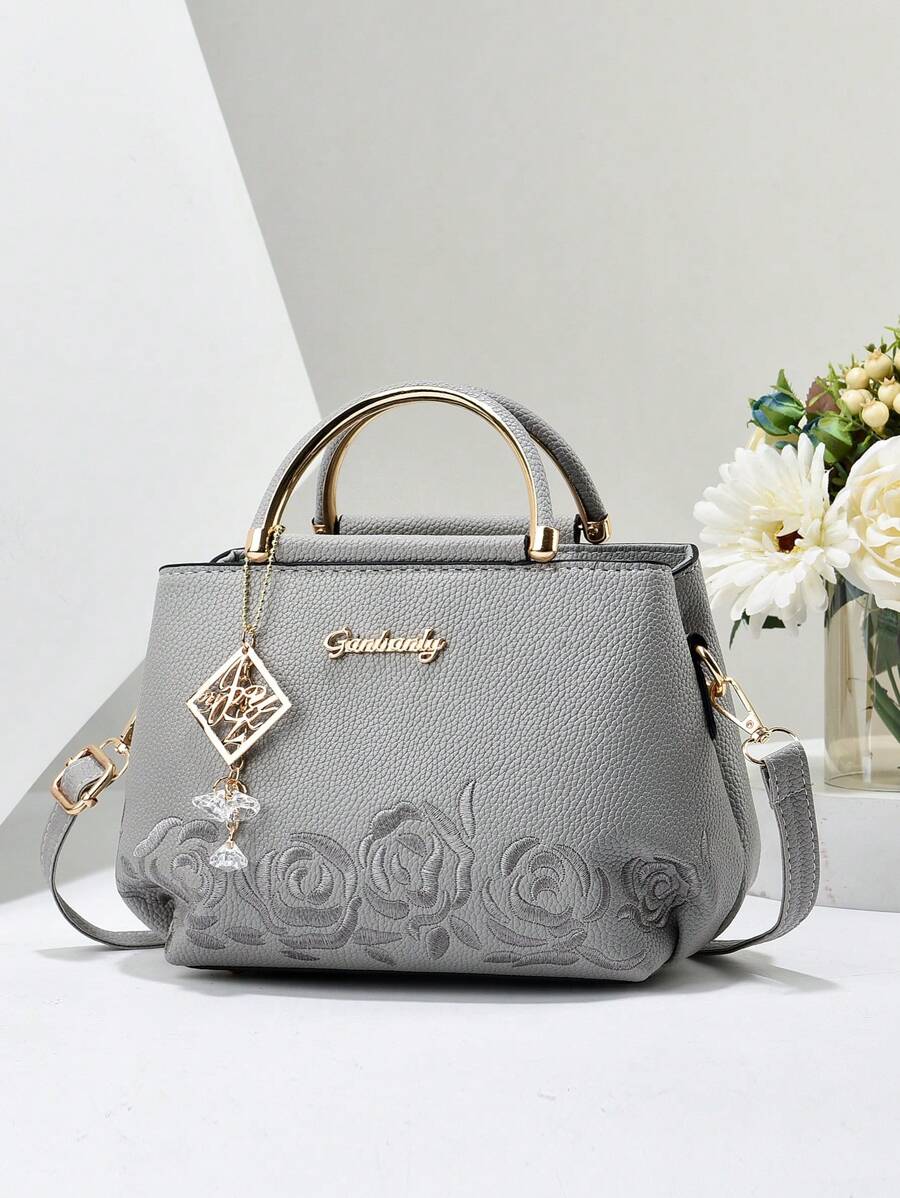 Elegant Quilted Detail Handbag, Fashionable Double Handle Work Tote Bag, Women Faux Leather Shoulder Bag, Top Handle Shoulder Crossbody Bag