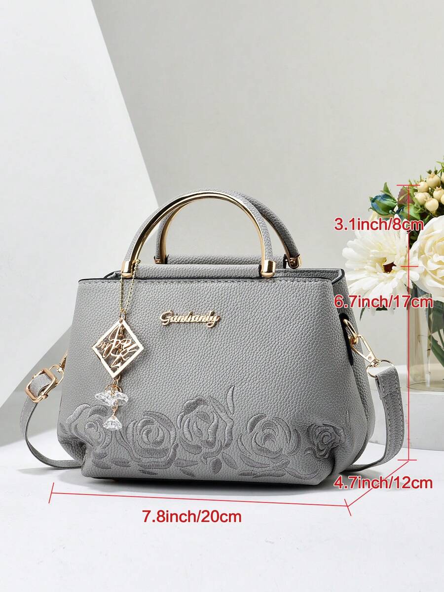 Elegant Quilted Detail Handbag, Fashionable Double Handle Work Tote Bag, Women Faux Leather Shoulder Bag, Top Handle Shoulder Crossbody Bag