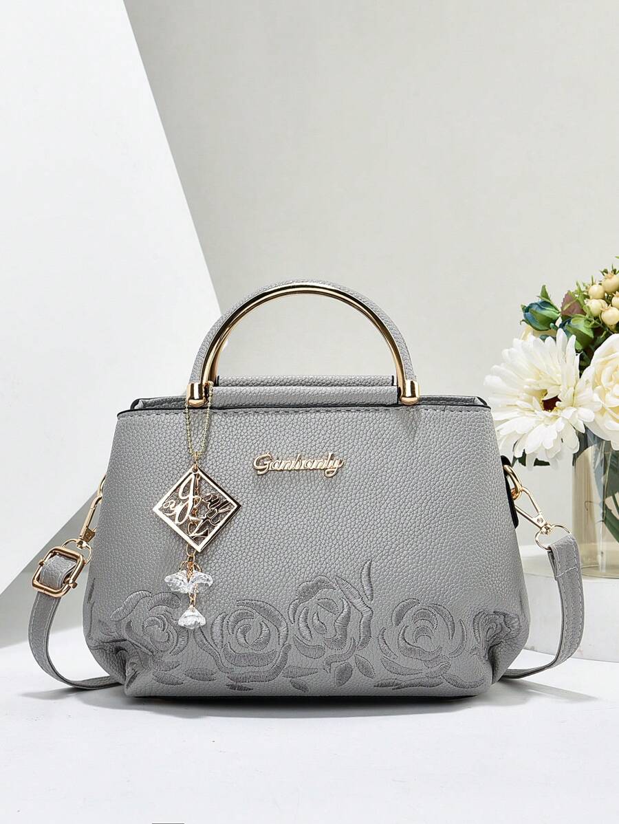 Elegant Quilted Detail Handbag, Fashionable Double Handle Work Tote Bag, Women Faux Leather Shoulder Bag, Top Handle Shoulder Crossbody Bag