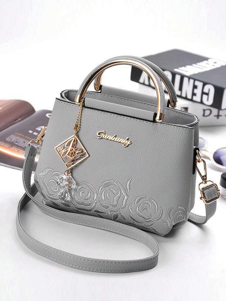Elegant Quilted Detail Handbag, Fashionable Double Handle Work Tote Bag, Women Faux Leather Shoulder Bag, Top Handle Shoulder Crossbody Bag