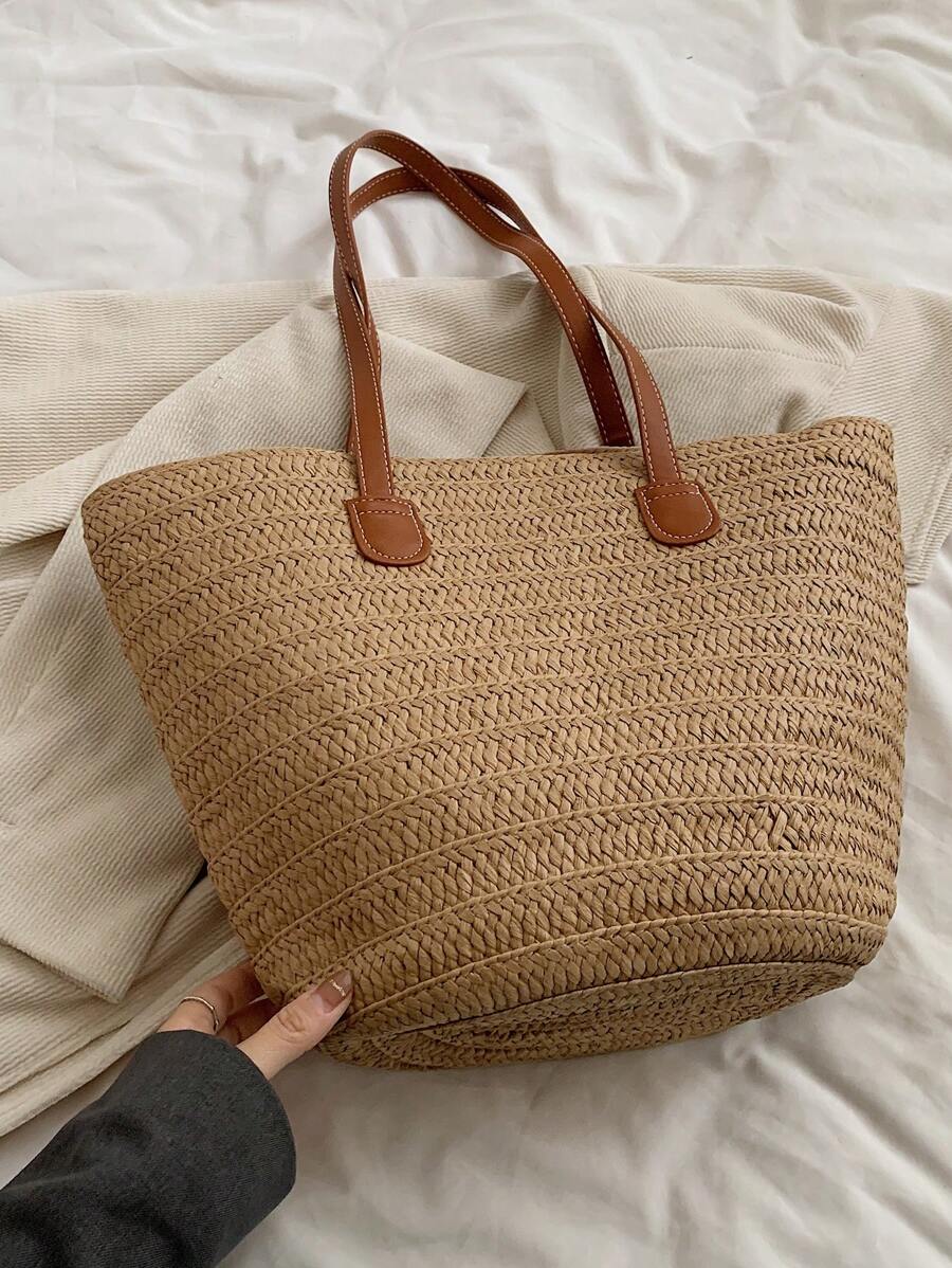 EMERY ROSE Fashionable Woven Tote Bag For Women,Large Capacity Shoulder Handbag,All-Match Commuter Outing Bucket Bag,Summer Women Bags For Vacation,Holiday, Straw Purse, Straw Beach Bag, Beach Necessi
