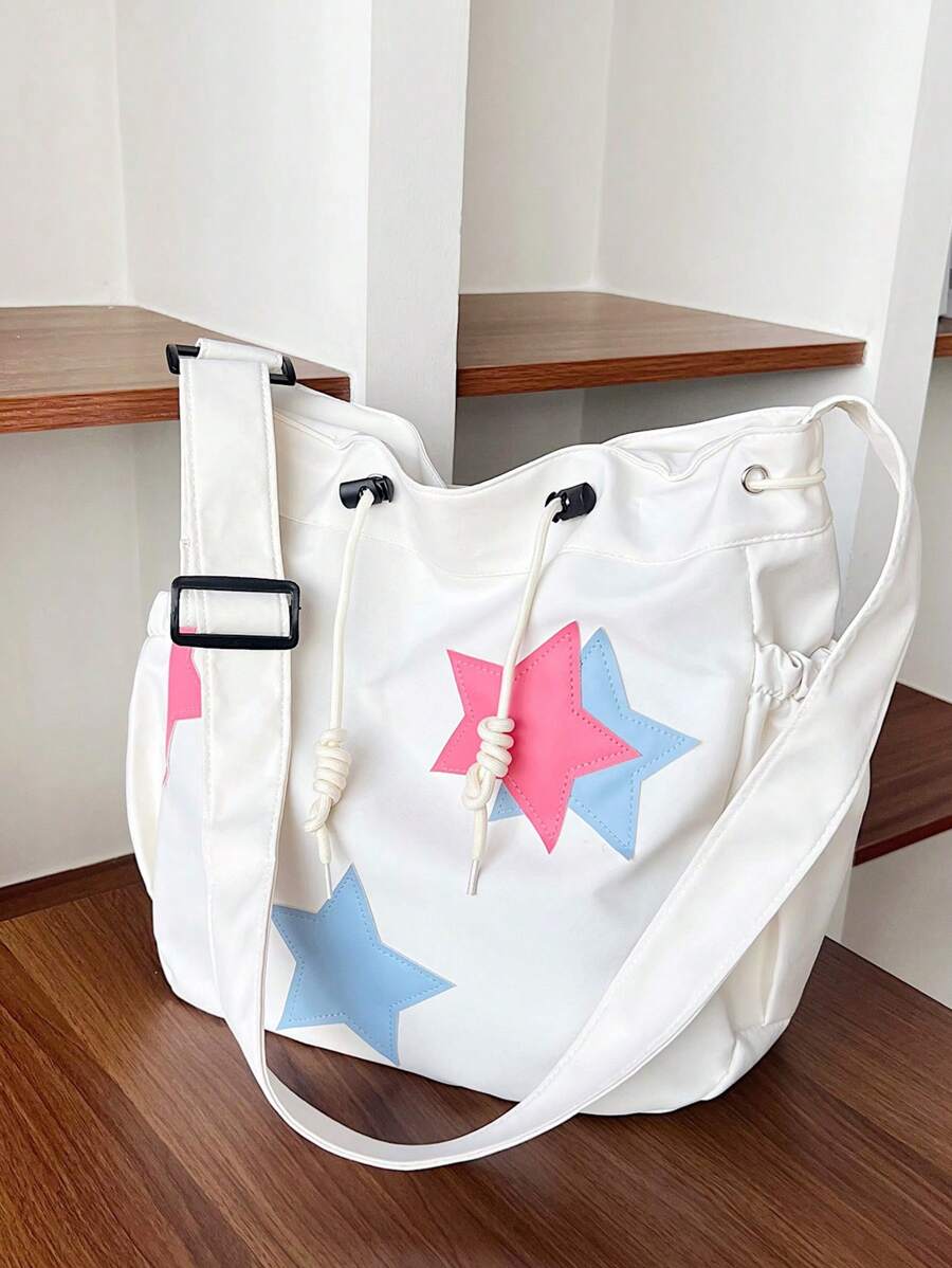 1pc Brown Summer New Printed Letter Decor Large Capacity Nylon Tote Bag Women's Shoulder Crossbody Bag