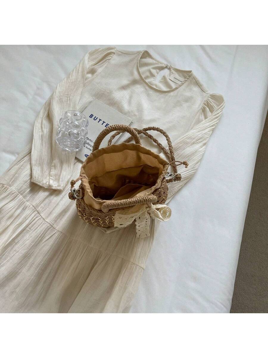 Tropiscape Fashionable Casual Bowknot Decorated Simple Versatile Straw Tote Bag, Suitable For Vacation, Travel, Beach, Shopping, Shoulder Bag Beach Autumn Winter Gifts Cottagecore,SummerOutfit