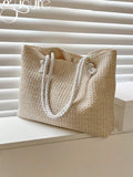 Woven Large Capacity Tote Bag Lightweight Shopping Shoulder Bag Summer Handbag, Perfect For Travel, Summer Women Bags For Vacation, Holiday, School Bag, Large Capacity, Portable, For Teen Girls Beach