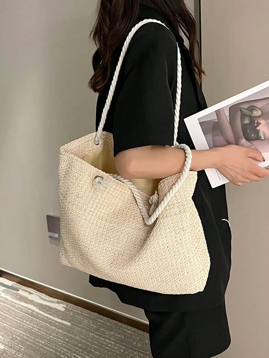 Woven Large Capacity Tote Bag Lightweight Shopping Shoulder Bag Summer Handbag, Perfect For Travel, Summer Women Bags For Vacation, Holiday, School Bag, Large Capacity, Portable, For Teen Girls Beach