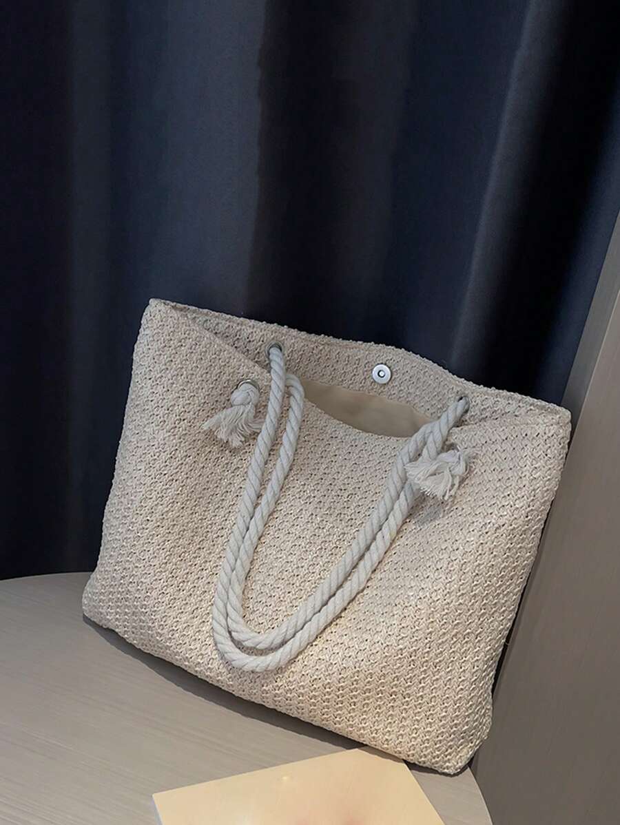 Woven Large Capacity Tote Bag Lightweight Shopping Shoulder Bag Summer Handbag, Perfect For Travel, Summer Women Bags For Vacation, Holiday, School Bag, Large Capacity, Portable, For Teen Girls Beach