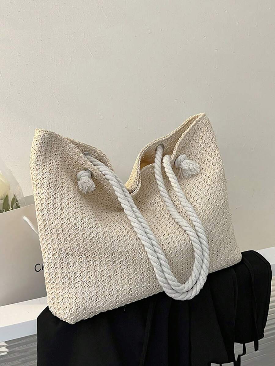 Woven Large Capacity Tote Bag Lightweight Shopping Shoulder Bag Summer Handbag, Perfect For Travel, Summer Women Bags For Vacation, Holiday, School Bag, Large Capacity, Portable, For Teen Girls Beach